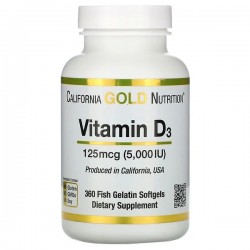 California Gold Nutrition, Vitamin D3, 5,000 IU, 360 Fish Gelatin